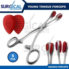 5 pcs Young Tongue Forceps Set Stainless OB/Gynecology with Rubber German Grade