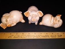 3 Happy Sleepy Pig Figurines Resin