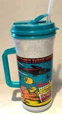 vtg 90s Dunkin Donuts Under The Sea graphics fish insulated 32oz tumbler