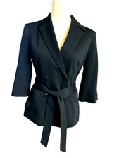 Calvin Klein Blazer Women's Black Double Breasted Belted 3/4 Bell Sleeves Sz 4