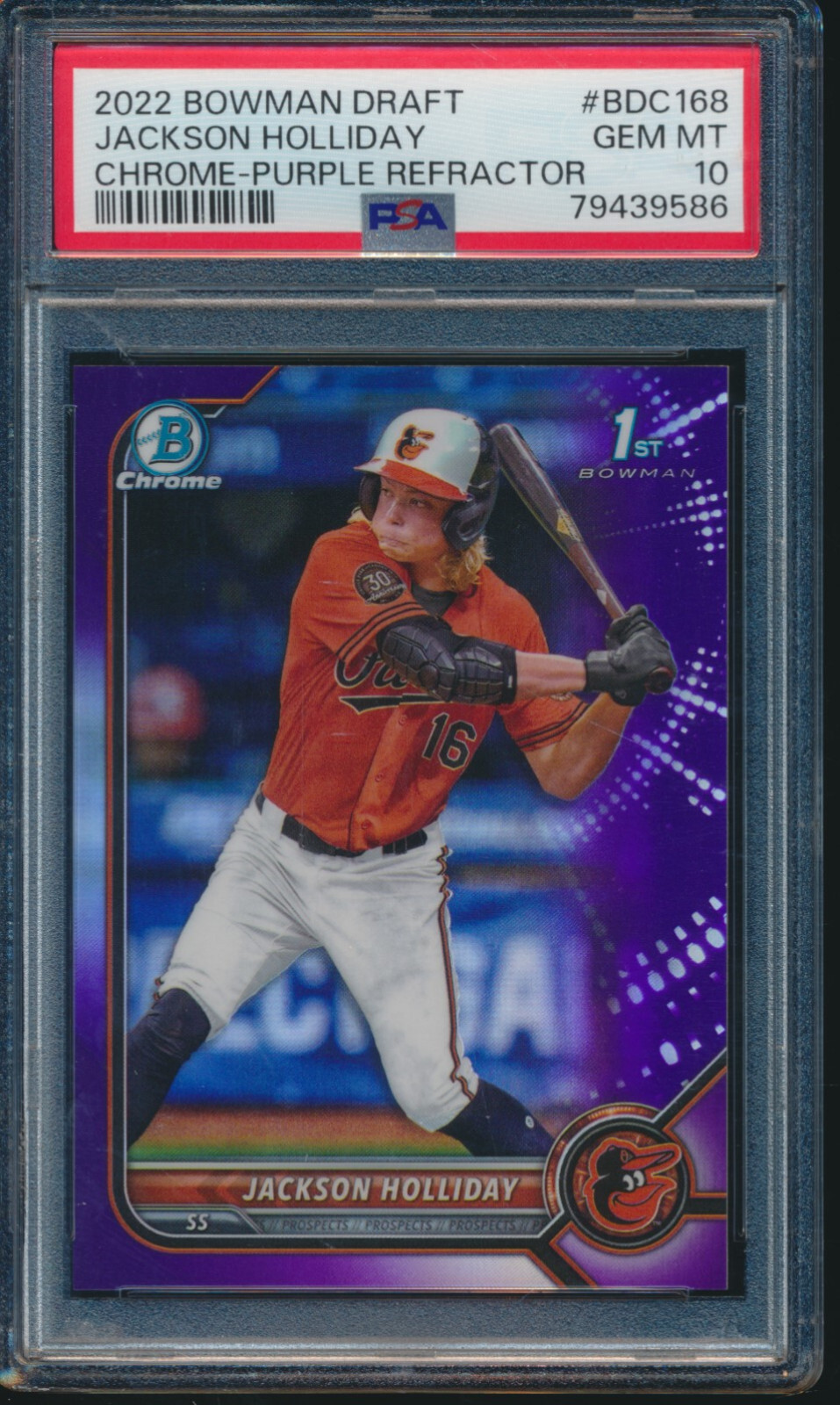 PSA 10 JACKSON HOLLIDAY 1st 2022 Bowman Chrome PURPLE REFRACTOR/250 RC GEM MINT