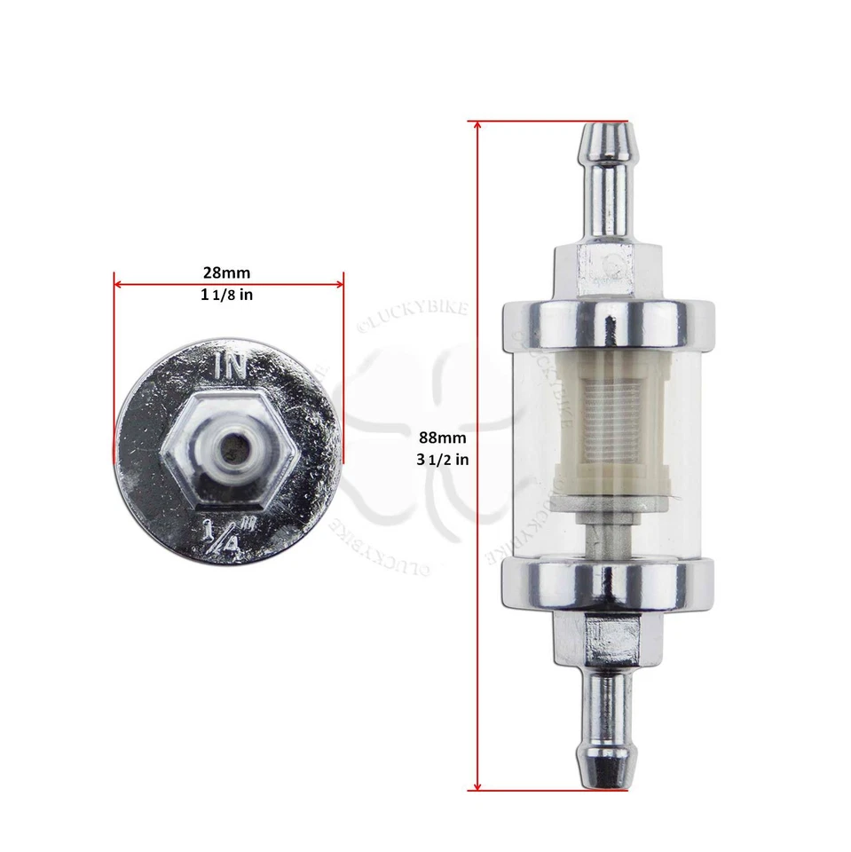 Fuel Filter Glass Chrome Universal 6mm 1/4 Inch Rear Screen Re-Usable - Image 2 of 3