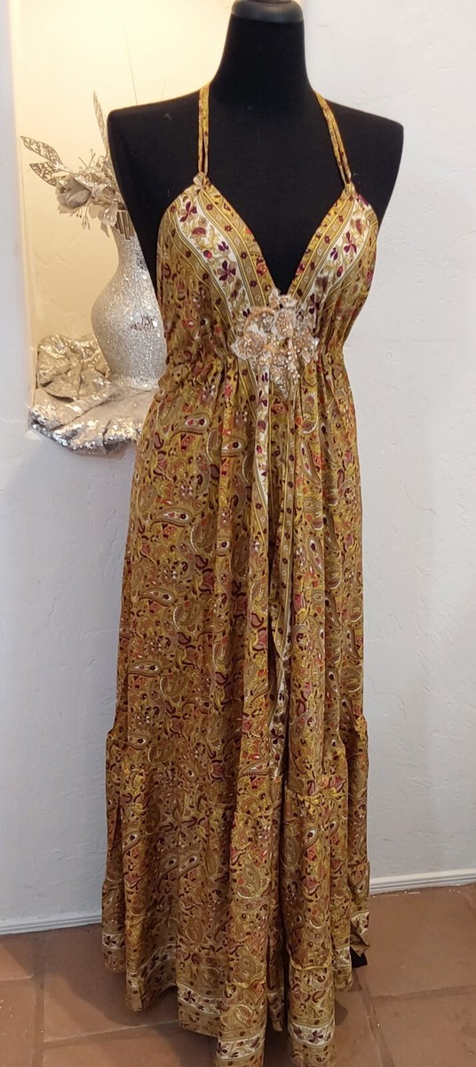 gold bohemian dress Bryn