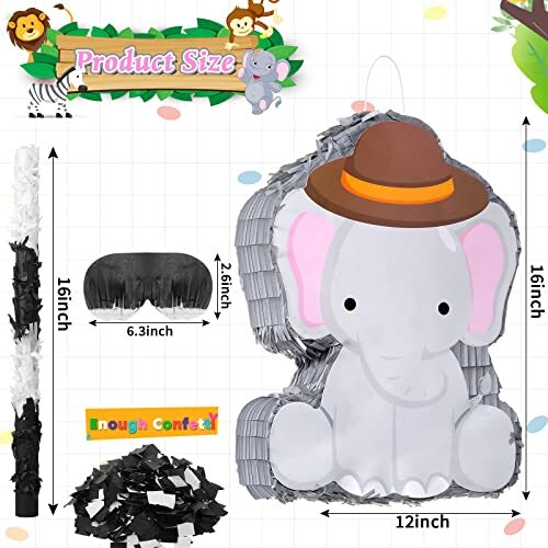 Pinata Bundle with a Blindfold and Bat (16 x 12 x 3 Inches), Cute Elephant - Picture 4 of 8
