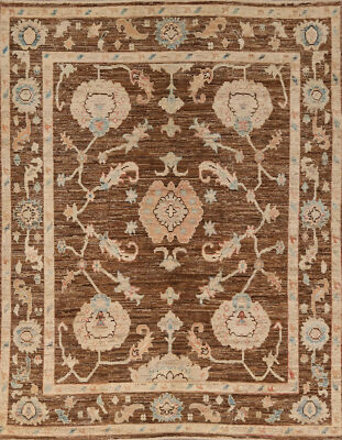 Vegetable Dye Turkish Authentic Oushak Rug Hand-Knotted 8x10 ft Brown