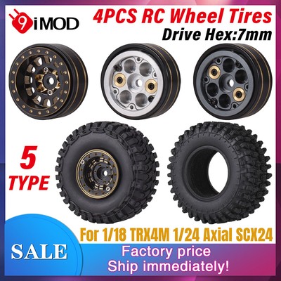 4x Gummireifen Metall  Nabe für 1/18 TRX4M 1/24 SCX24 RC Crawler Car