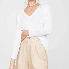Rails Aden Slub V Neck Top Size XS White Dropped Shoulder Lightweight NWT