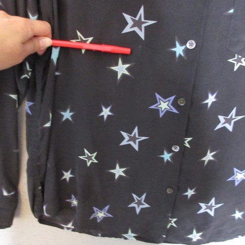 Rails Top Blouse Women Large Black Cosmic Stars Rebel Silk Button Up Pocket - Picture 5 of 12