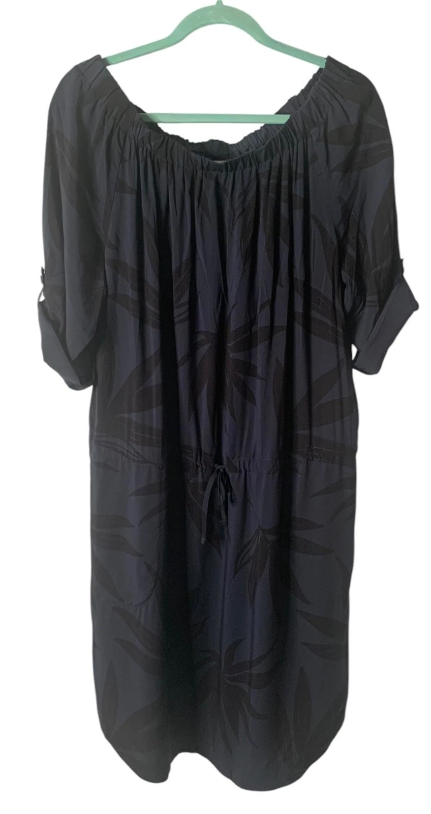 lole midnight black jamie leaf print off-the-shoulder 