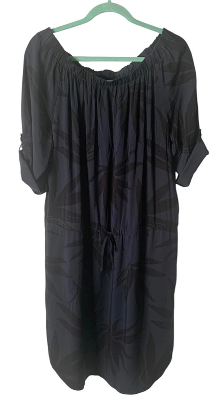 lole midnight black jamie leaf print off-the-shoulder 