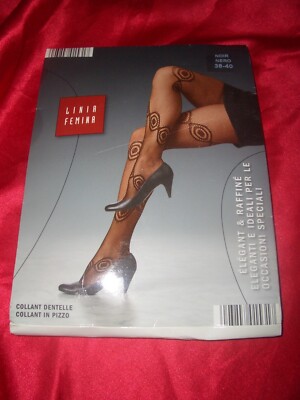 Linia Femina sexy gemusterte Spitzen Nylons Strumpfhose Gr. 38-40 schwarz OVP