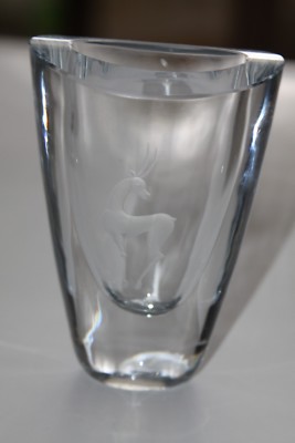 Vintage STROMBERGSHYTTAN Sweden Crystal Vase Etched Deer Design | eBay