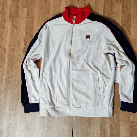 Fila Men's Velour Sweatsuit Tracksuit White Beige Cima Velvet Sz M L XL