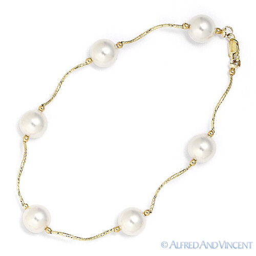 Bracciale Perline Donna Perla Acqua Dolce 8mm Bianco in Oro Giallo o Bianco 14k - Foto 2 di 3