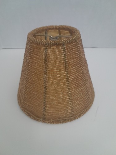 Vintage Beaded Glass Lamp Shade Clip On Bronze 4.25" Tall 5.25" Bottom 2.5" Top