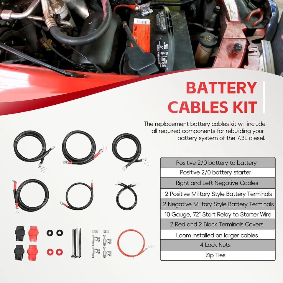 For 1999-2003 Ford Superduty F250/F350/Excursion 7.3L Diesel Battery Cables Kit Foto 4 de 4