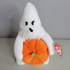 TY Ghoul the Ghost Beanie Baby Halloween Plush 8" Tall With Pumpkin 2005