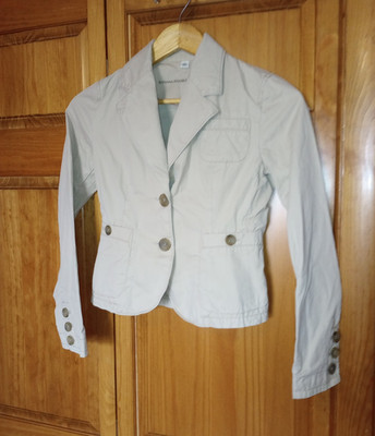 Vtg Career Office Academia XS Beige Cropped Dressy Blazer All Cotton Unlined