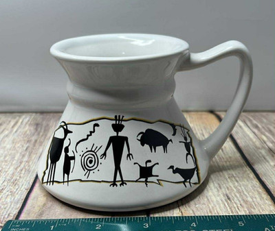 No Spill/Slip Coffee Mug Ceramic Wide Bottom Cup Indigenous Native American Cave