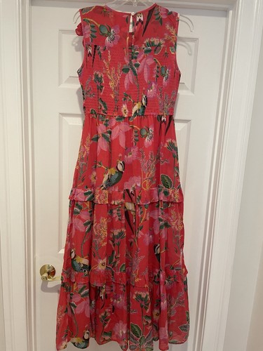 NWT Banjanan Iris Dress Sz Medium Cotton Midi Maxi Woden Hedgerow Paradise Pink - Picture 5 of 12