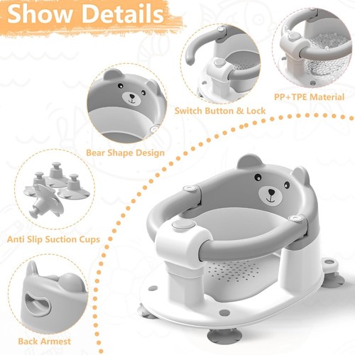 with 4 Suction Cups Infant Bath Tub Chair For Babies 6 Months & Up - Picture 4 of 8