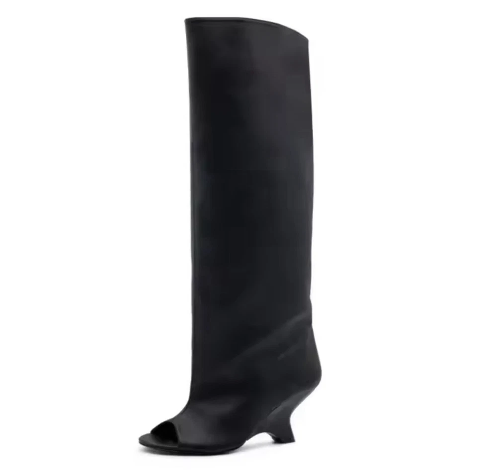 Peep Toe Stiefel Boots in Black, Apricot Suede, Brown,  Leather Black - Bild 2 von 4