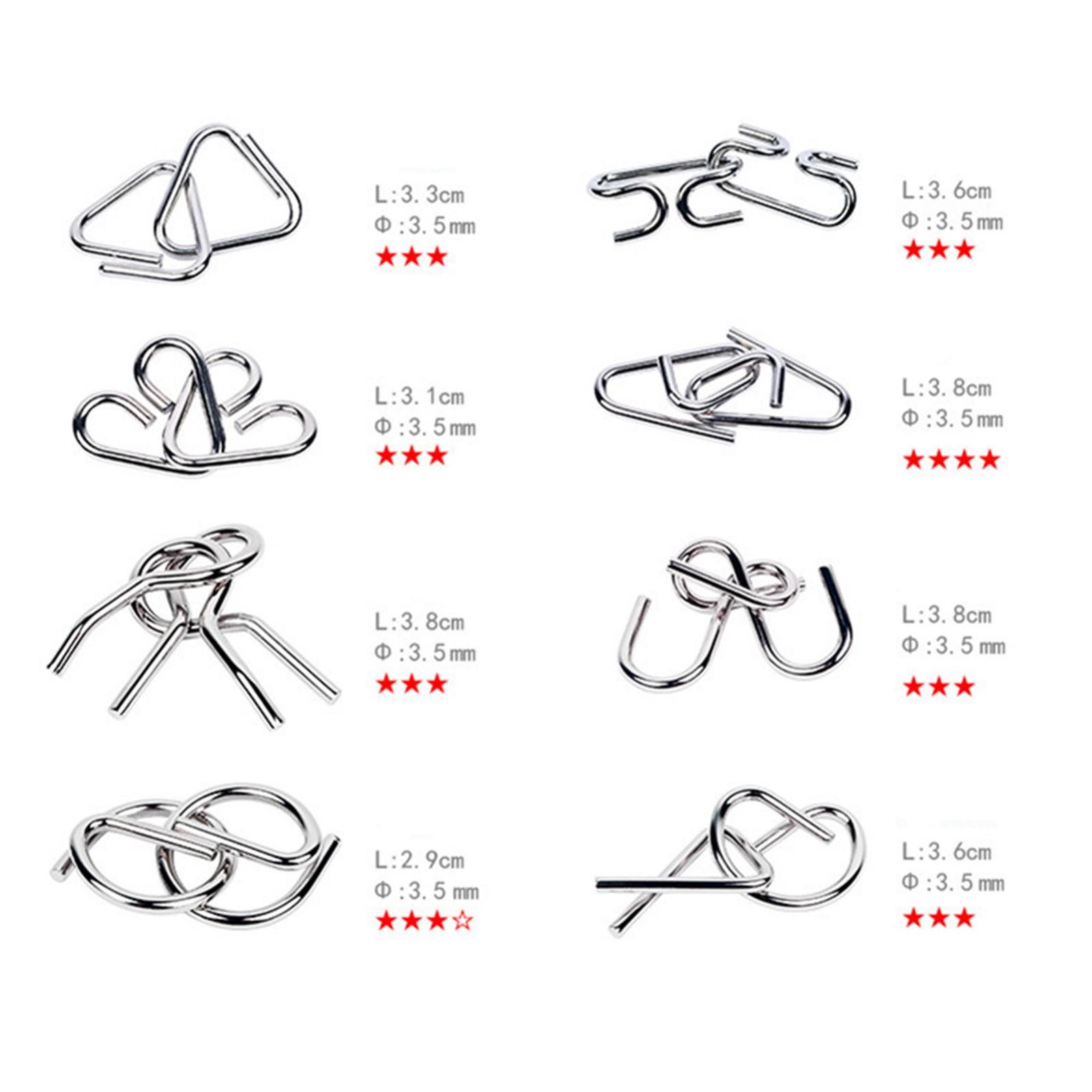 8PCS Metal Puzzle Wire IQ Mind Brain Teaser Toys IQ creative Educational Toys B
