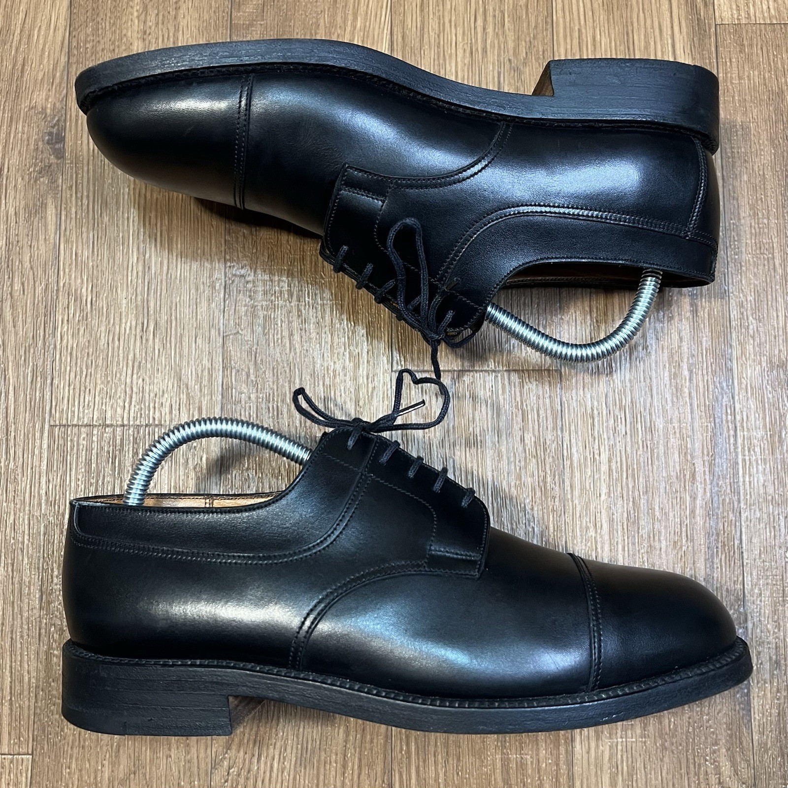 JM Weston Modele Protege 765 Black Cap Toe Blucher Derby Oxfords Men Sz 7 E Wide