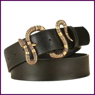 Western New Fashionable Retro Snake Buckle PU Belt with High-end Feel Simple