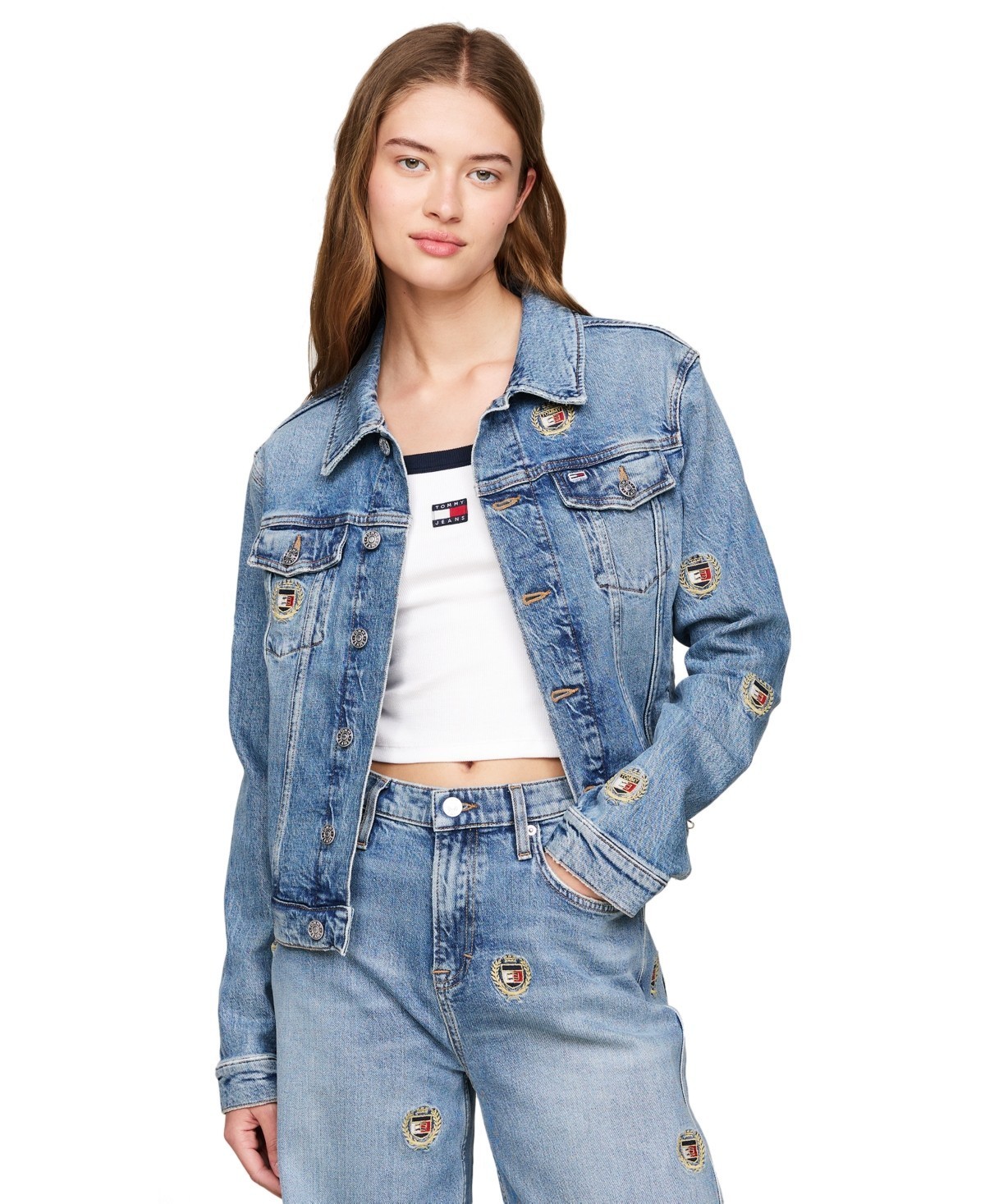 Tommy Jeans Izzie Slim Crest Denim Jacket Women's M Denim Medium Button Closures