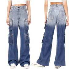 Women Jeans Straight Fit Pants Holiday Denim Wide Leg Cargo High Waist Y2K Long