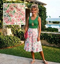 Vintage 70s 80s Floral Midi Skirt Pink Green Daisy Preppy Ivy A-Line sz S small