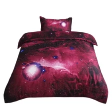 PiccoCasa Galaxy Sky Cosmos Night Single Size Bedding Duvet Cover Set Red 2 Pcs