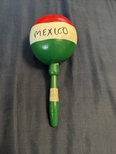 Mexican Maraca Hand Painted Wooden Fiesta Vintage Original Folk Art
