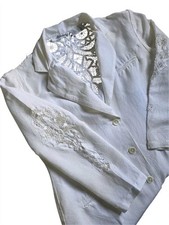 VTG Appraisal White Linen Blend Lace Crochet Blazer Jacket Boho Chic 12