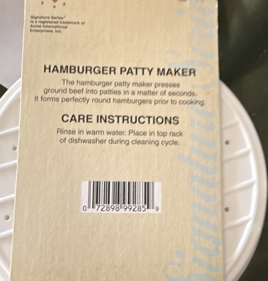 Signature Series Hamburger Patty Maker 5in White Plastic Dishwasher Safe
