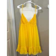 NWT Ieena for Mac Duggal Mango Yellow Pleated Babydoll Ruffle Mini Dress Size 10