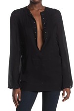 Tom Ford Womens Silk Grommet Lace-Up Kaftan Tunic Blouse Black Size IT 40 / US 6