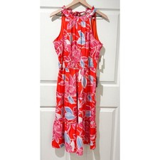 NWT Eliza J Poppy Sleeveless Floral Pink Tropical Halter Midi Dress Pockets 8