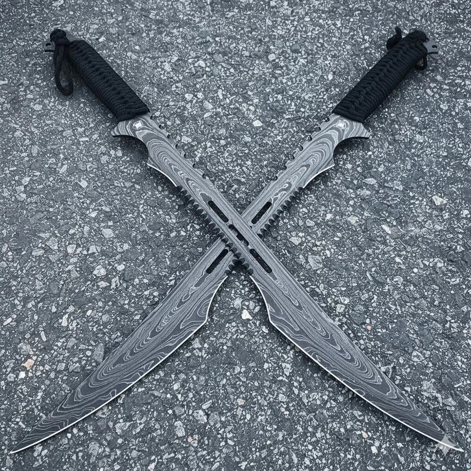 ESPADA NINJA DE DOBLE FILO DE ACERO DAMASCO HECHA A MANO PERSONALIZADA ESPADA SAMURAI AFILADA Foto 4 de 4