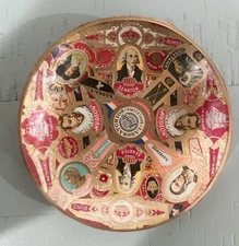 Cigar Band Ashtray Folk Art Glass Dish Decoupage 4” Felt Back Hudson Cogetama