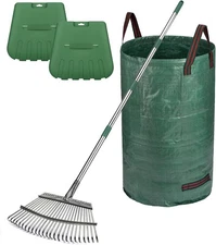 65in 25Tine Heavy Duty Garden Rake with Leaf Scoops Fixed Handle Yard