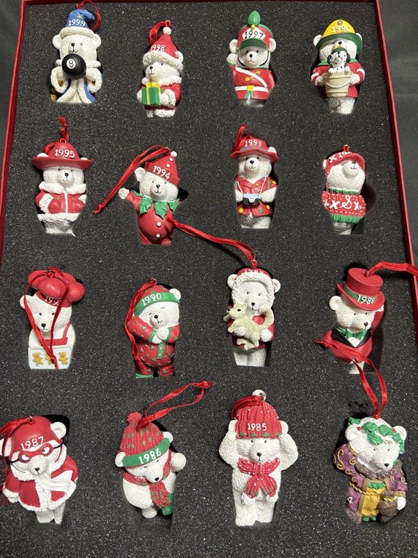 Complete 16-pc set of Dayton Hudson "Santa Bear" miniature Christmas ornaments