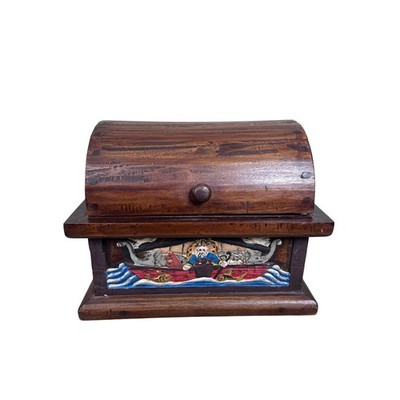 Vintage Hand Carved Wooden Trunk Noahs Ark Chest Box Folk Art Animals Storage