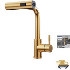 Brushed Gold Kitchen Faucet with Pull Down Sprayer, Waterfall 15  High Single...