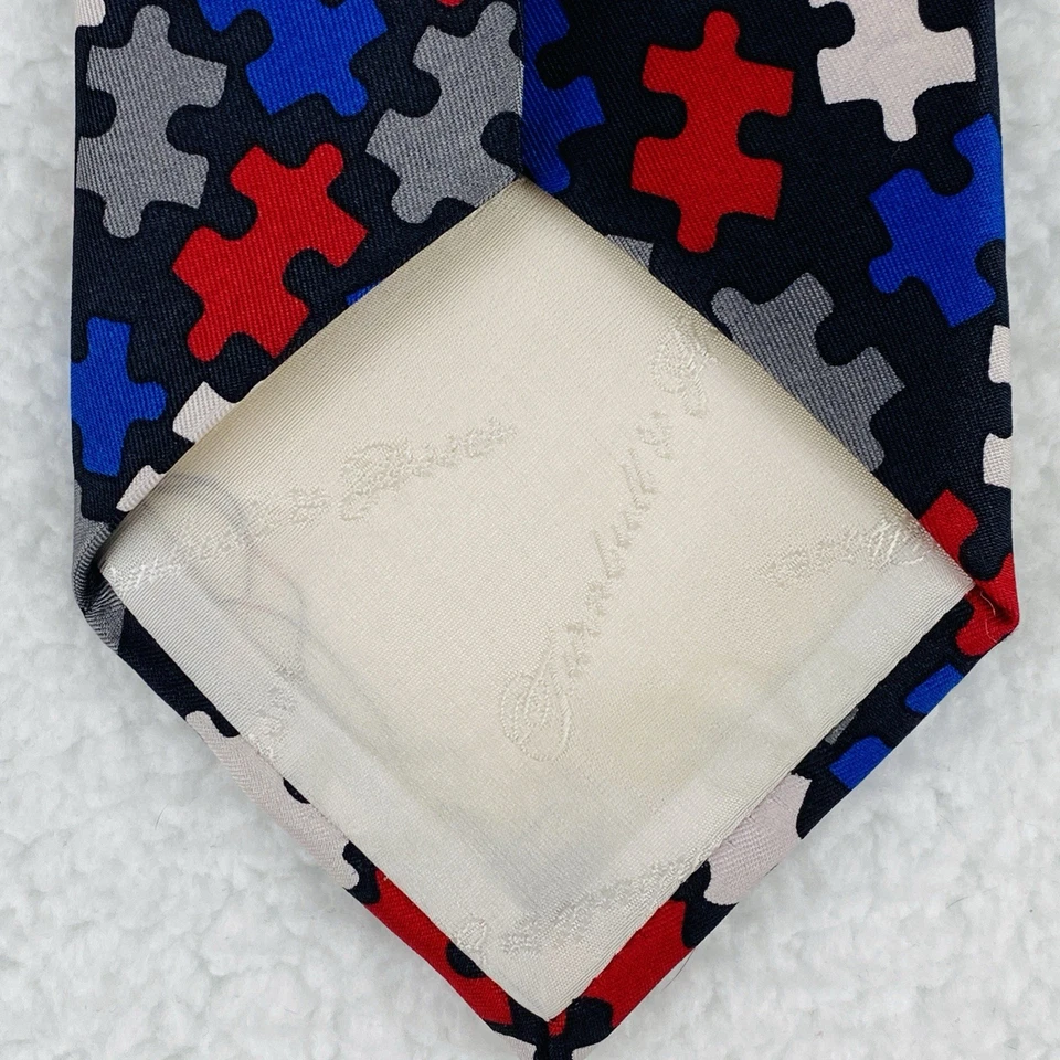 TURNBULL & ASSER Corbata Puzzle Pieza Seda Diseñador Lujo Hecho a Mano INGLATERRA 59x3.75 Foto 3 de 4