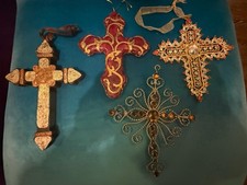 LOT OF 4 Cross Ornate Christmas Ornaments Mixed