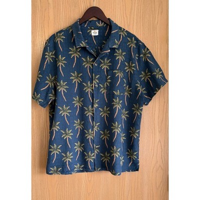 Marine Layer | Men s XL | Blue Short Sleeve Atlas Textured Shirt Palm Trees