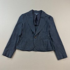 Vintage Ralph Lauren Blazer Women s 10 Navy Linen Blend Silk Lined Cropped Japan