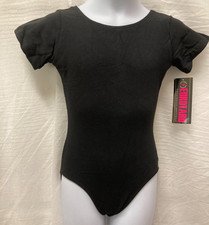 EUROTARD SHORT SLEEVE BLACK LEOTARD COTTON/ spandex CHILD New 1043